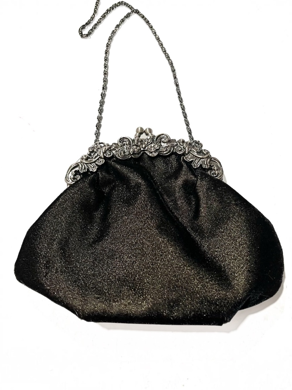 Hillard & Hanson vintage black evening velvet clutch bag with kiss-lock clasp